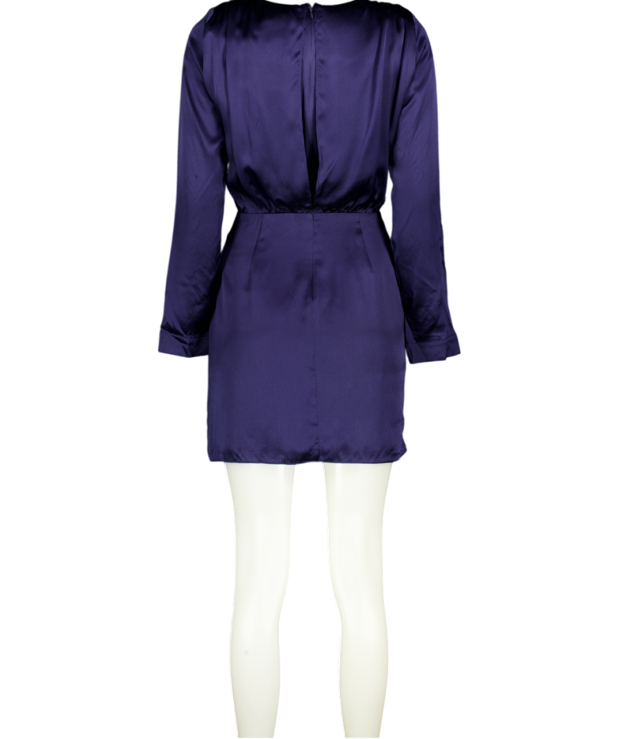 AMANDA UPRICHARD Blue 100% Silk Wrap Effect Long Sleeve Mini Dress UK XS