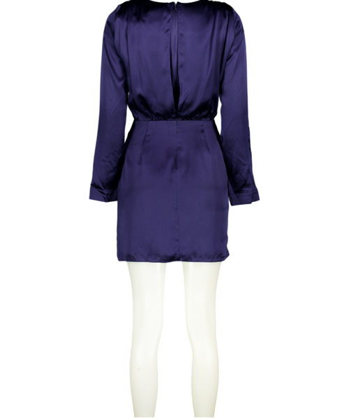 AMANDA UPRICHARD Blue 100% Silk Wrap Effect Long Sleeve Mini Dress UK XS