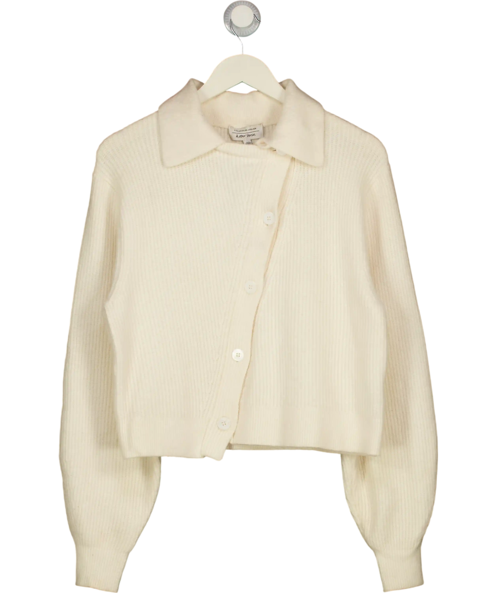 & OTHER STORIES Cream Boxy Asymmetric Rib Knit Cardigan UK S