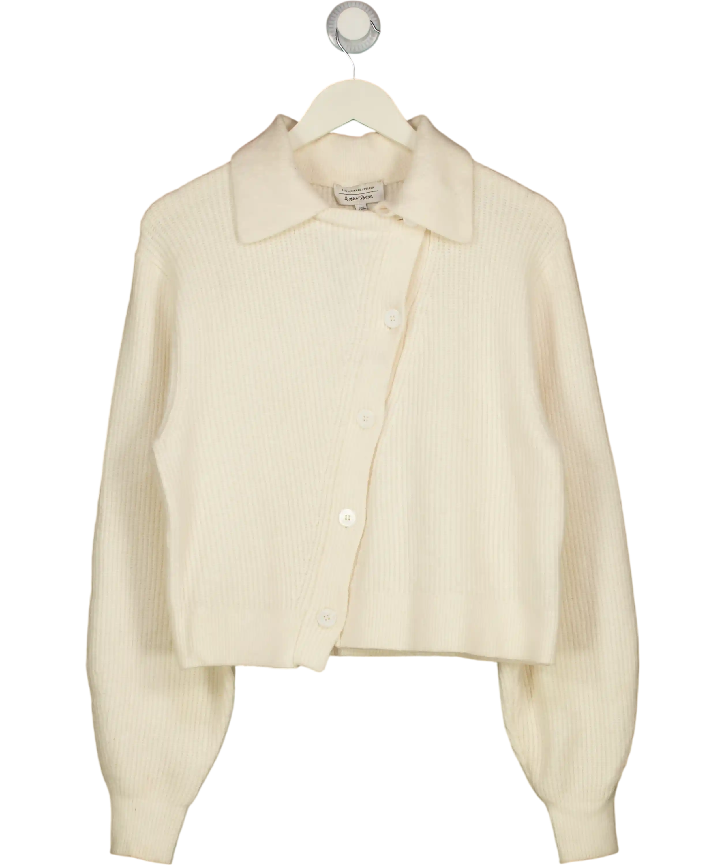 & OTHER STORIES Cream Boxy Asymmetric Rib Knit Cardigan UK S
