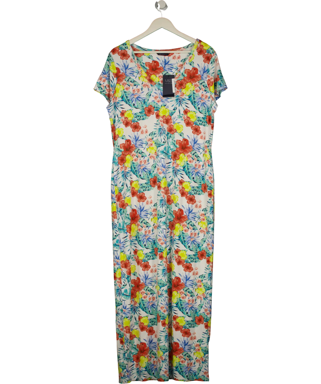 M&S White Collection Tropical Floral V-neck Midi Dress UK 18