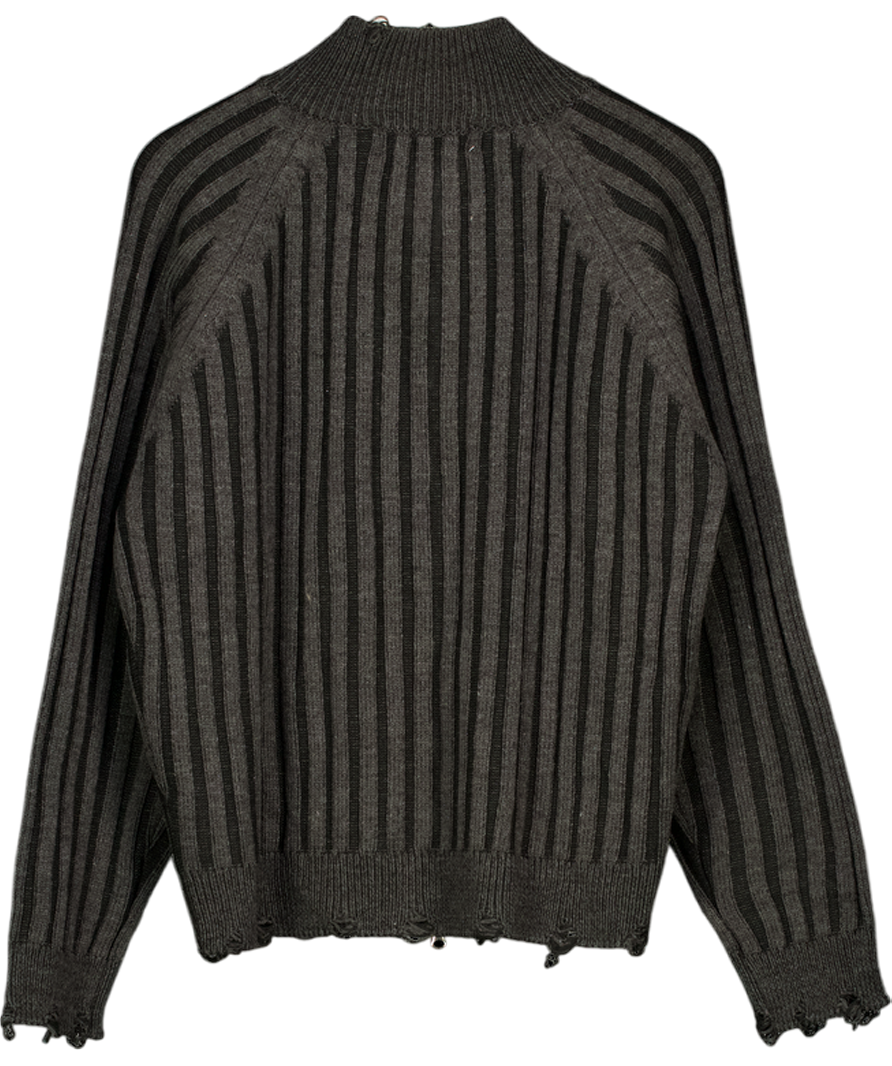 OHNIW Black Ribbed Distressed Zip Cardigan UK M/L