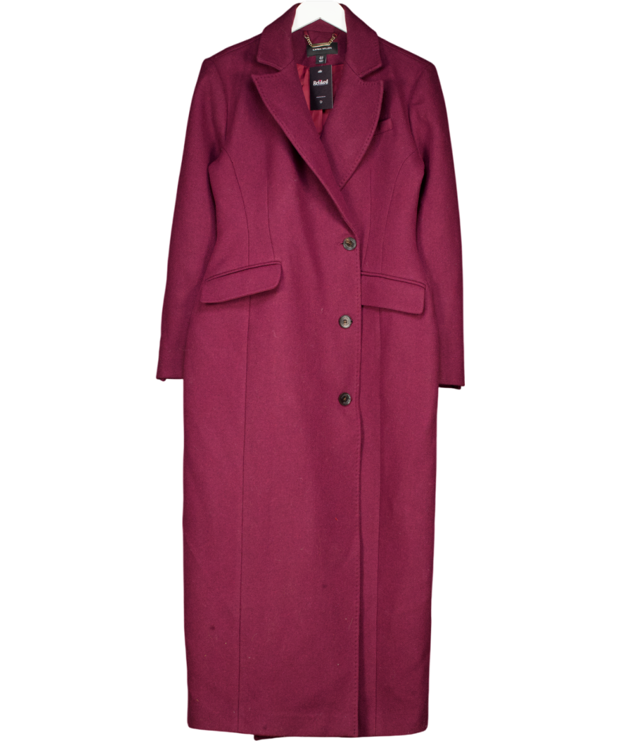 Karen Millen Purple Italian Wool Blend Tailored Fitted Maxi Coat UK 10