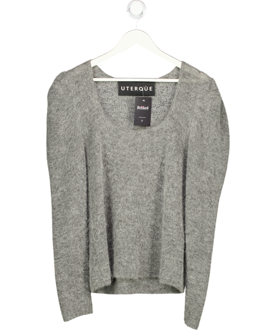 Uterque Grey Alpaca Blend Puff Sleeve Jumper UK M