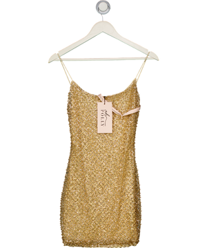 Oh Polly Metallic Drop A Glint Embellished Mini Dress In Gold UK 8