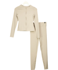 LOUNGE 2-piece Beige Activewear Long Sleeve Zip Top And Leggings Set UK M