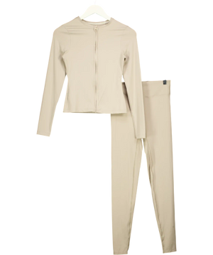 LOUNGE 2-piece Beige Activewear Long Sleeve Zip Top And Leggings Set UK M