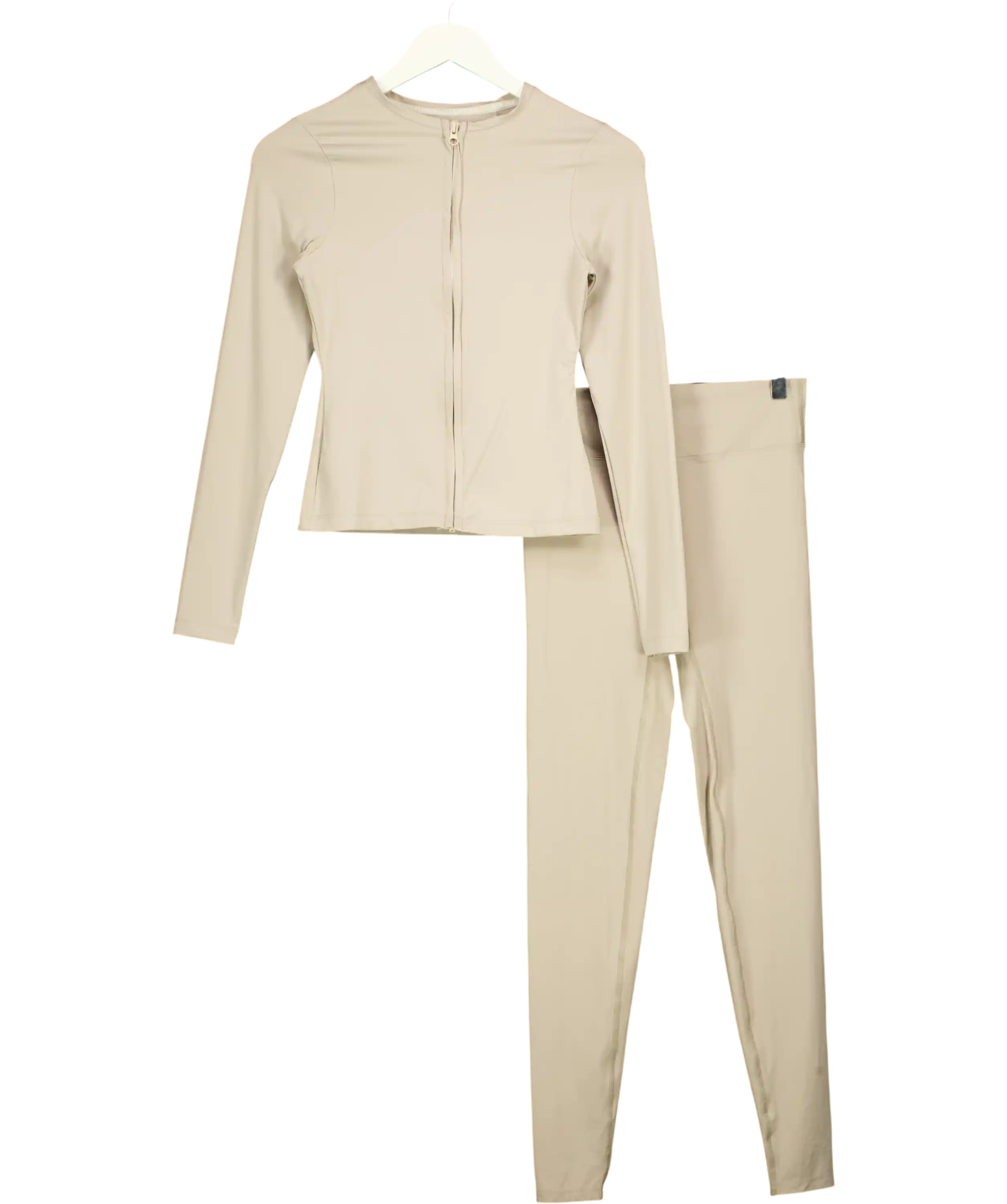 LOUNGE 2-piece Beige Activewear Long Sleeve Zip Top And Leggings Set UK M