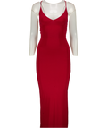 AYM STUDIO Dark Red Double Layer Lace Back Maxi Dress UK XS