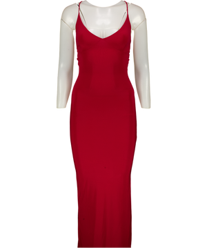 AYM STUDIO Dark Red Double Layer Lace Back Maxi Dress UK XS
