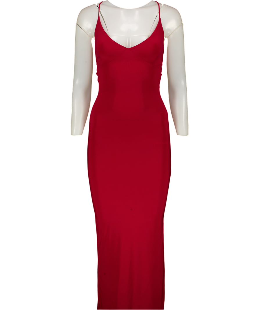 AYM STUDIO Dark Red Double Layer Lace Back Maxi Dress UK XS