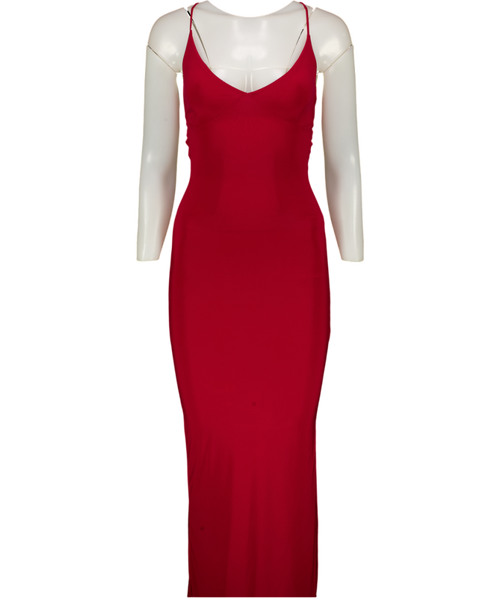 AYM STUDIO Dark Red Double Layer Lace Back Maxi Dress UK XS