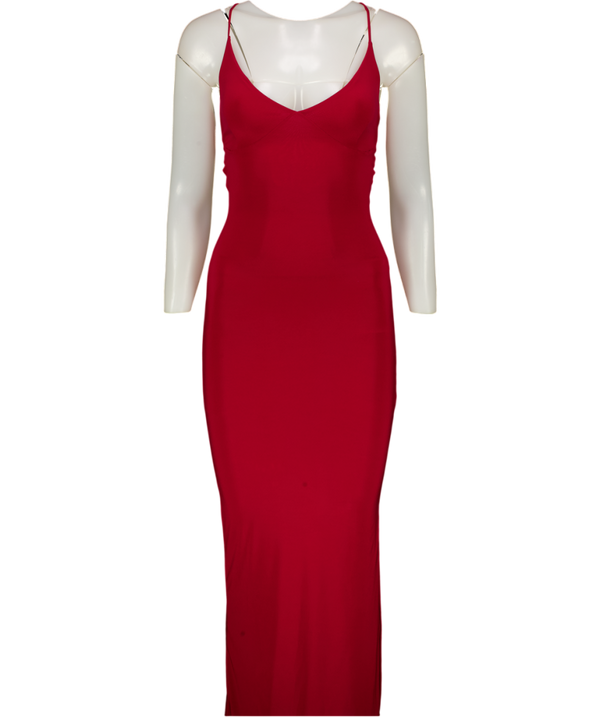AYM STUDIO Dark Red Double Layer Lace Back Maxi Dress UK XS