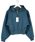 T/ALA Cropped Zip Through Sweater Teal Blue UK M