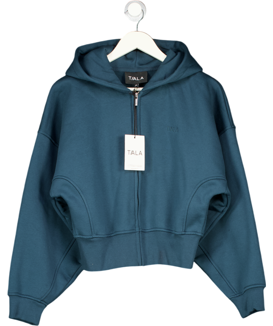 T/ALA Cropped Zip Through Sweater Teal Blue UK M