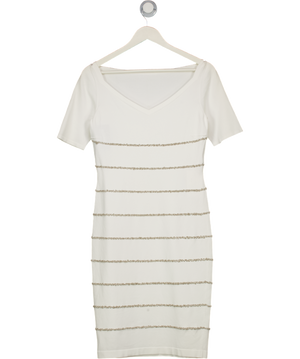 D.Exterior White Textured Stripe Midi Dress UK S