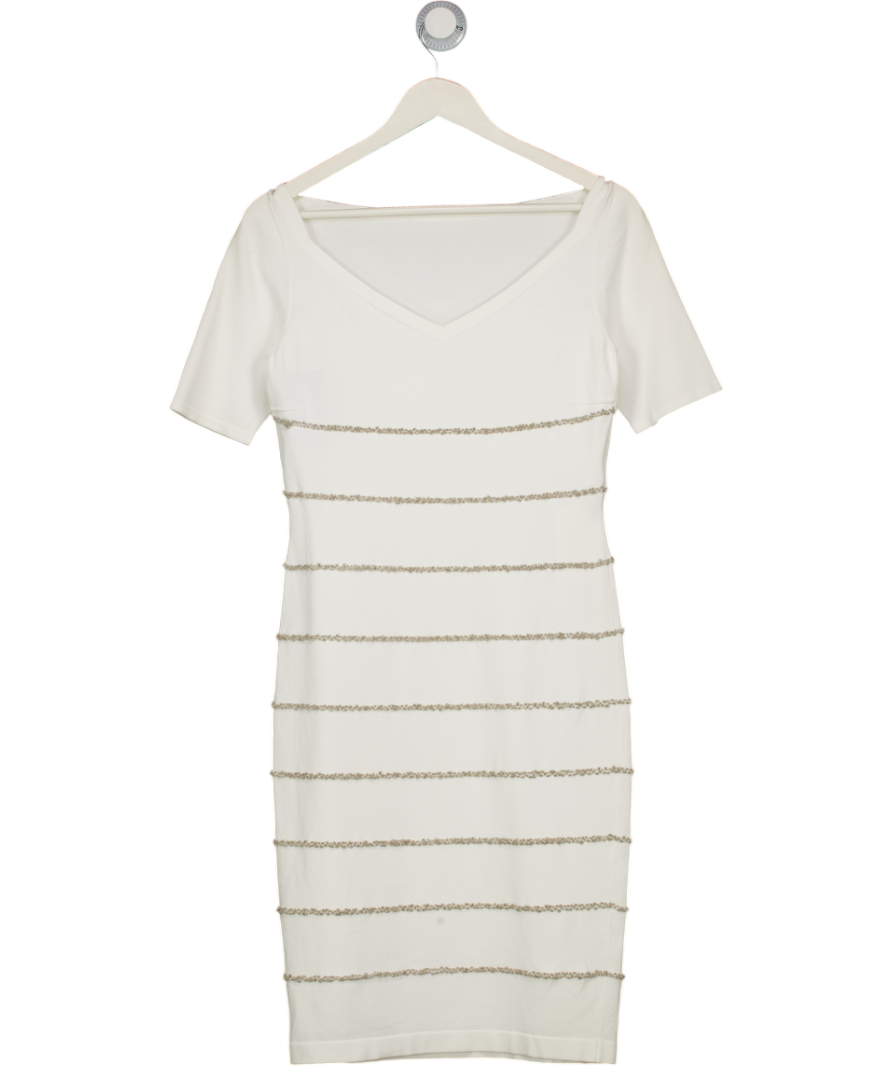 D.Exterior White 0a33 Textured Stripe Midi Dress UK S