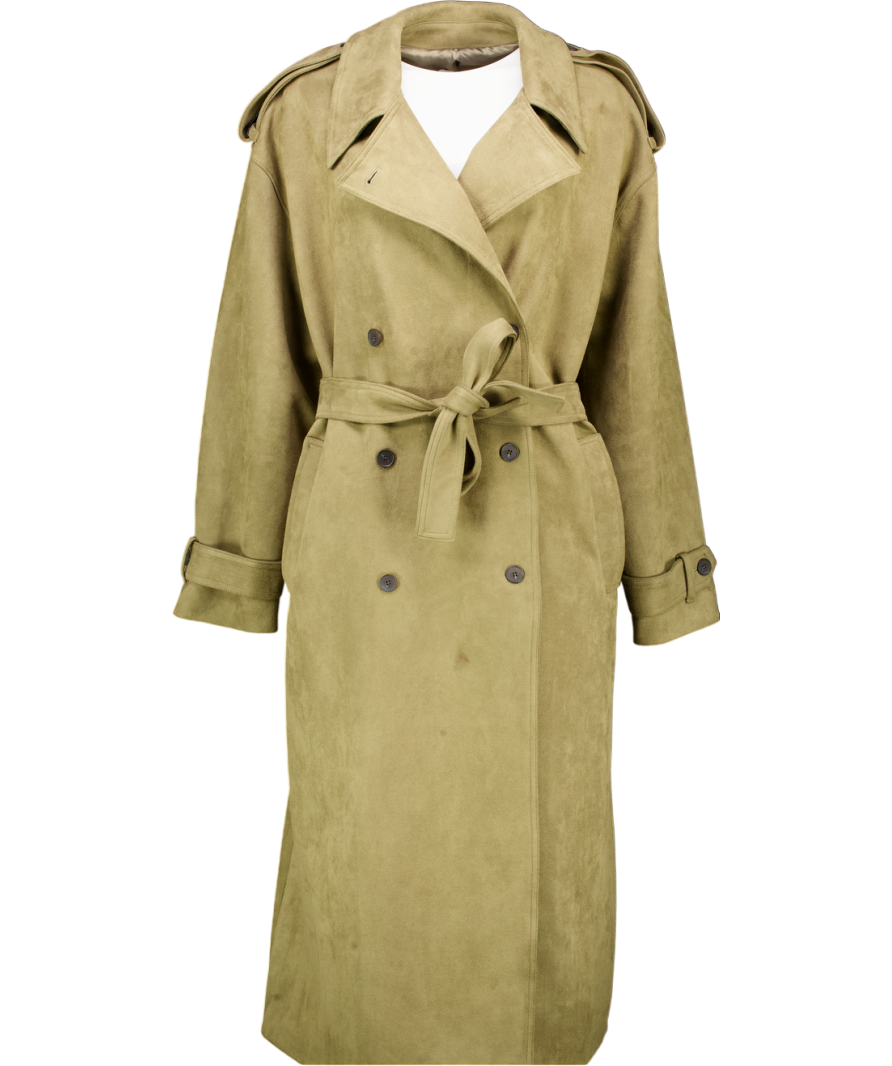 The Frankie Shop Oversize Faux Suede Trench Coat - Khaki Green One Size