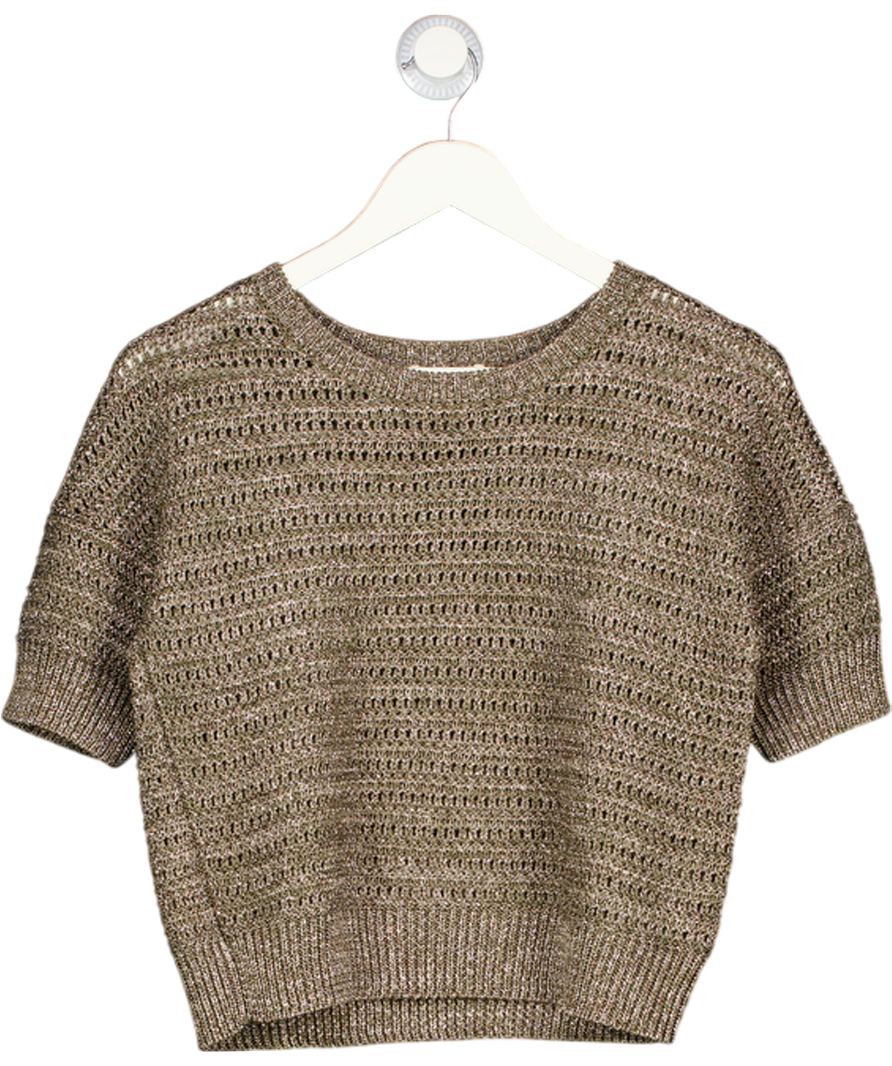 Whistles Metallic Green Sparkle Open Knit Jumper UK XS