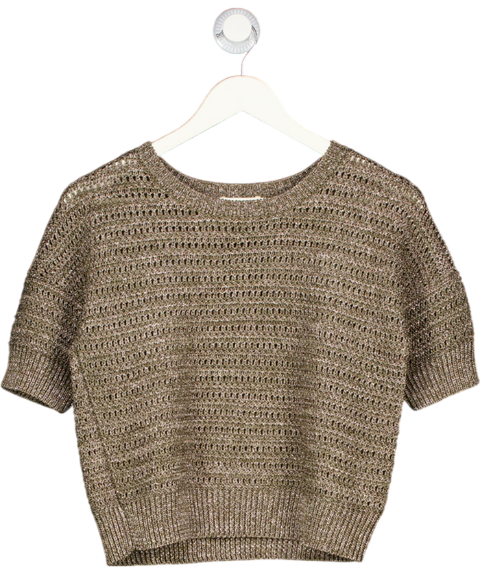 Whistles Metallic Green Sparkle Open Knit Jumper UK XS