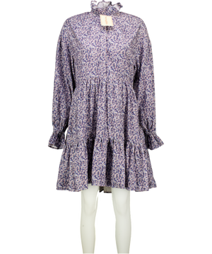 Seraphina Blue Floral Cord Tiered High Neck Mini Dress UK S