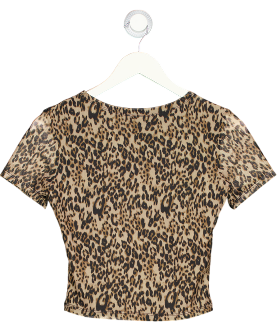 4th & Reckless Brown Leopard Mesh Short Sleeve Top UK 10