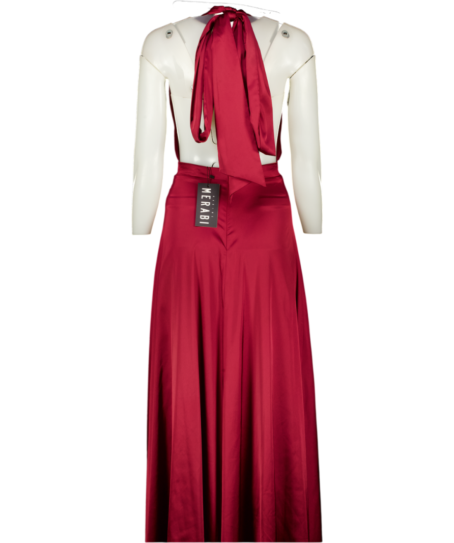 Nadine Merabi Gracie Dark Red Satin  Halter Maxi Dress UK XS