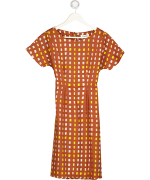 TOAST Brown Geo Pattern 100% Cotton Block Print Midi Dress UK 8