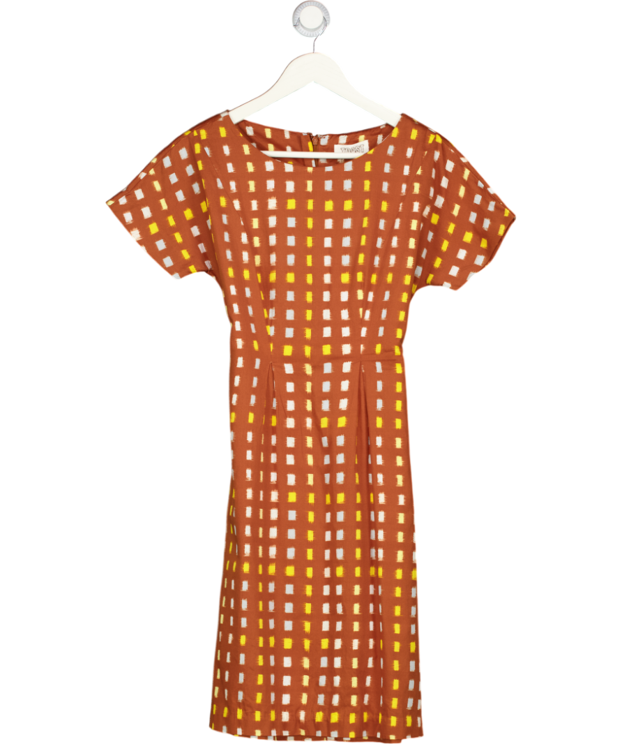 TOAST Brown Geo Pattern 100% Cotton Block Print Midi Dress UK 8