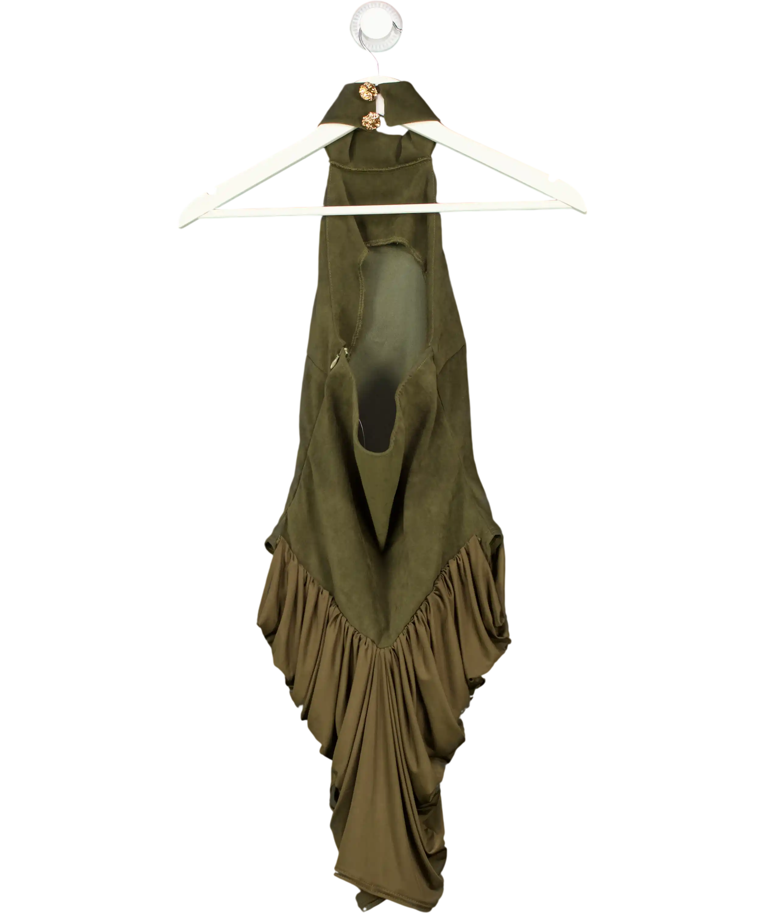 ZARA Green Halter Neck Faux Suede Dress UK S