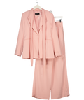 KAREN MILLEN Pink 2-piece Stretch Viscose Tie Neck Blazer (uk 8) & Wide Leg Trouser Set UK 6