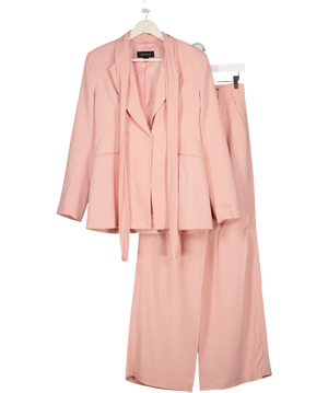 KAREN MILLEN Pink 2-piece Stretch Viscose Tie Neck Blazer (UK 8) & Wide Leg Trouser Set UK 6