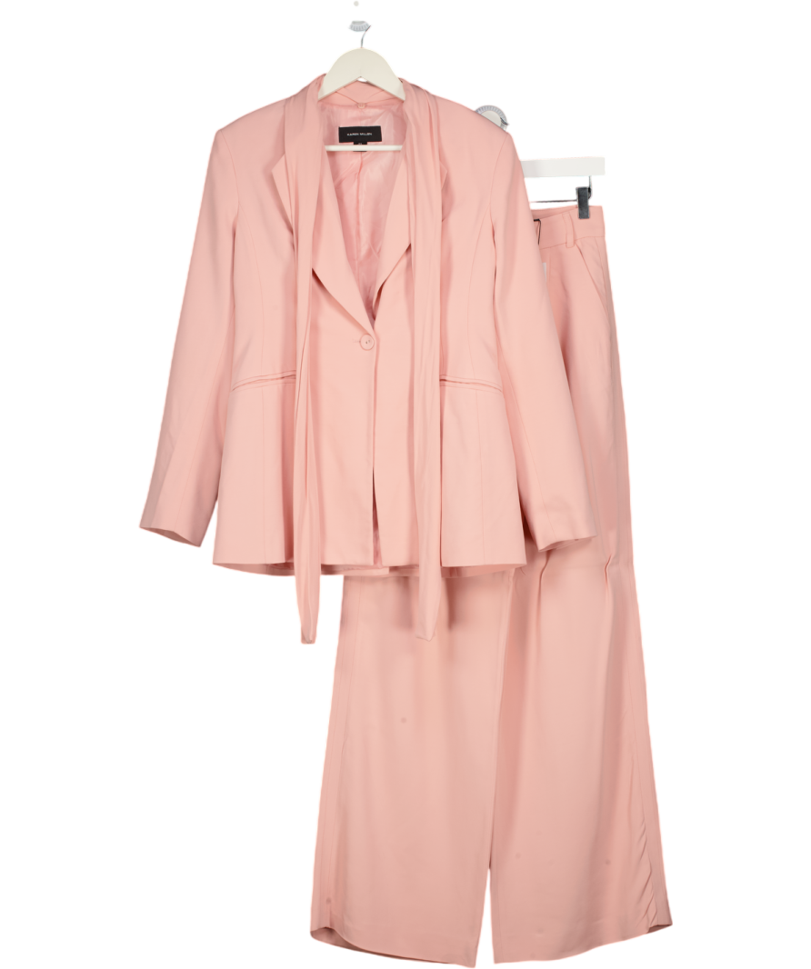 KAREN MILLEN Pink 2-piece Stretch Viscose Tie Neck Blazer (uk 8) & Wide Leg Trouser Set UK 6