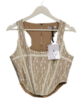 maniere de voir Cream Lace With Leather Corset Top UK 8
