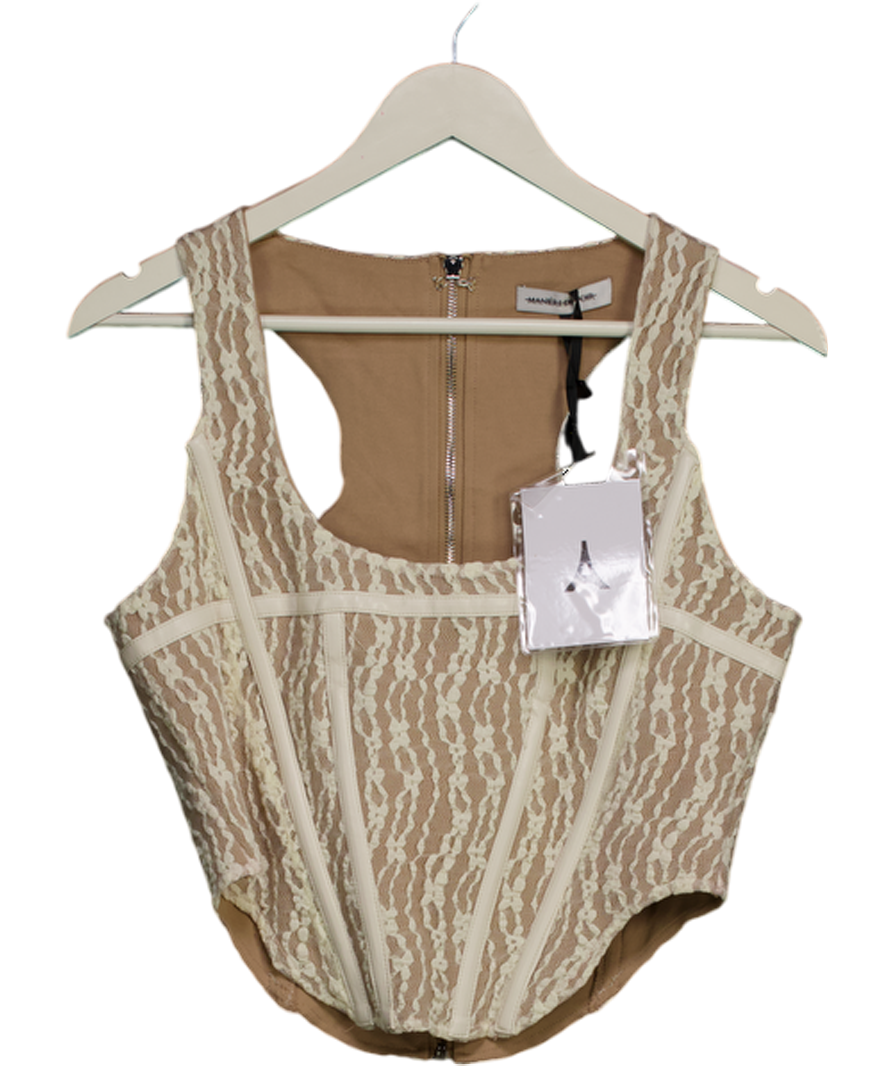 maniere de voir Cream Lace With Leather Corset Top UK 8