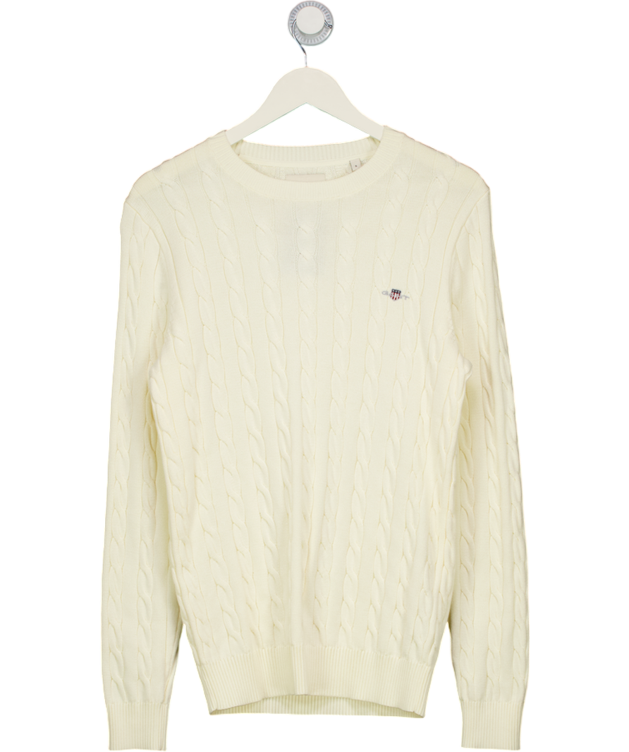 GANT Cream Cotton Cable Knit Crew Neck Sweater UK S