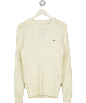 GANT Cream Cotton Cable Knit Crew Neck Sweater UK S