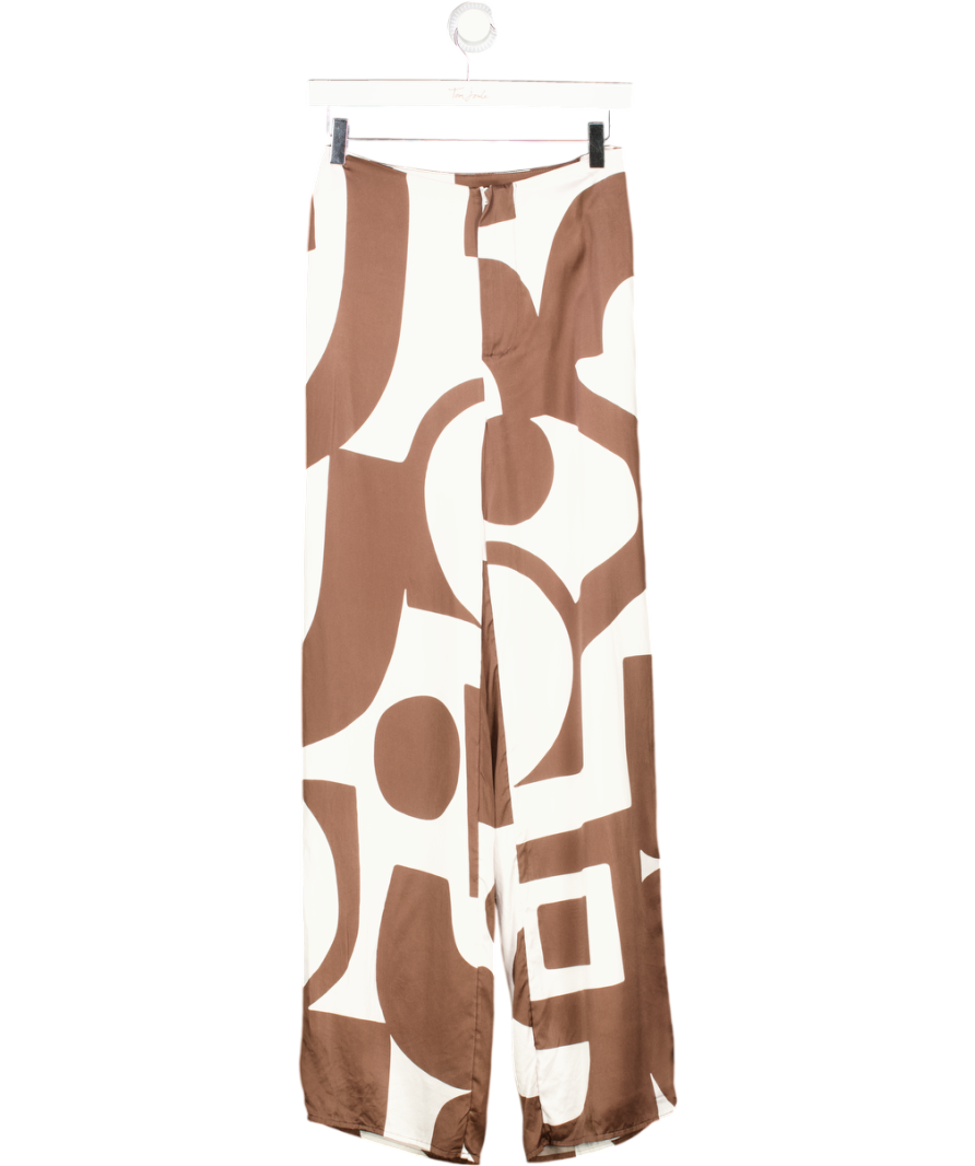SIR. Brown & White Print Julien Wide Leg Silk Pants Sz0 UK XXS