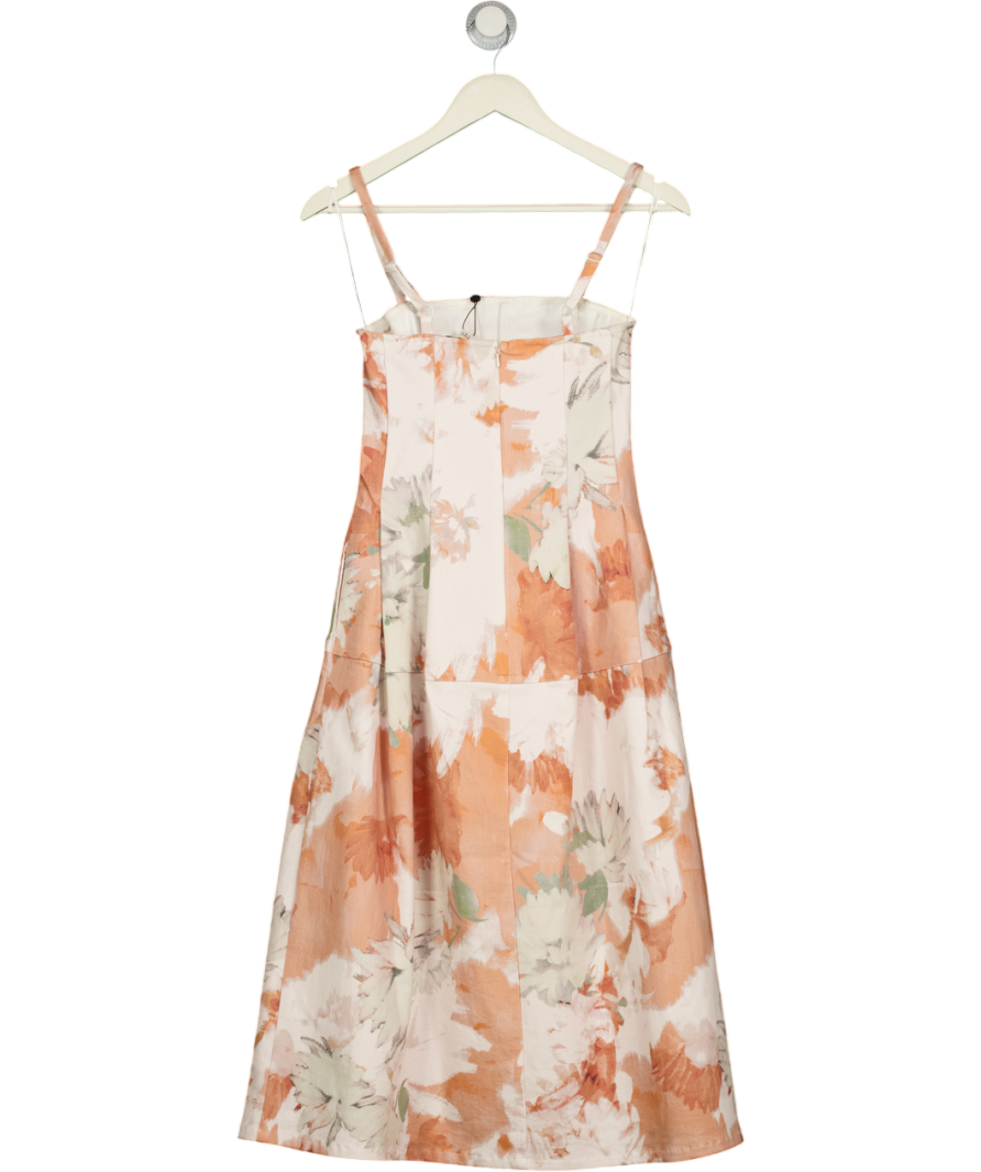FRENCH CONNECTION Cream Feo Floral Printed Denim Midi Dress UK 8