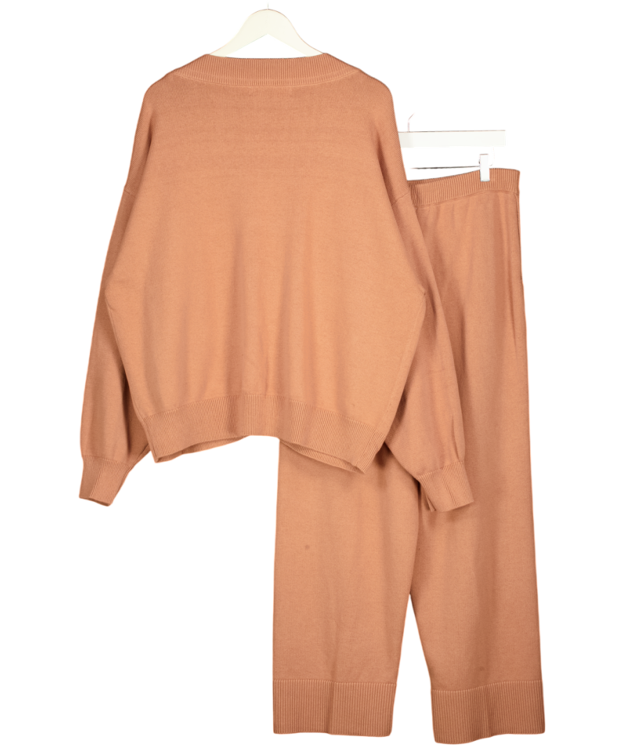 FREE PEOPLE 2-piece Dark Beige Knit Loungewear Set UK XL