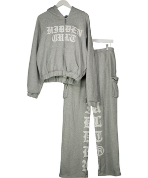 Hidden cult Grey Logo Printed Hoodie And Joggers UK S