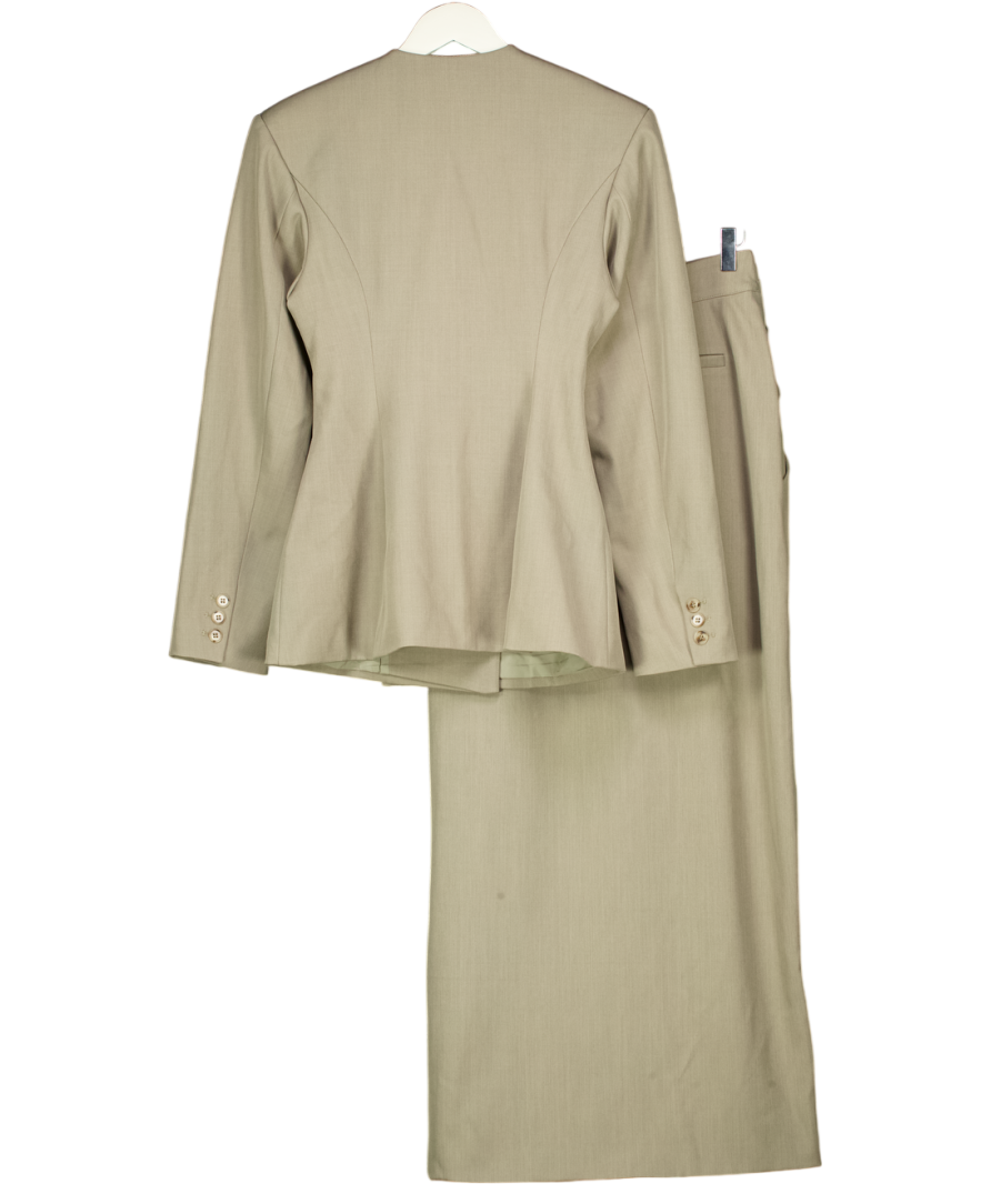 ARRANGE 2-piece Grey Cinched Collarless Pleated Wrap Blazer ( Uk 8) And Maxi Skirt Set (uk 6) In Grey UK XS/S