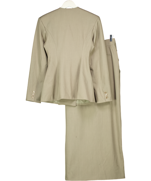 ARRANGE 2-piece Grey Cinched Collarless Pleated Wrap Blazer ( Uk 8) And Maxi Skirt Set (uk 6) In Grey UK XS/S