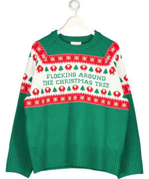 JOULES Green Flocking Around Knit Christmas Jumper UK L