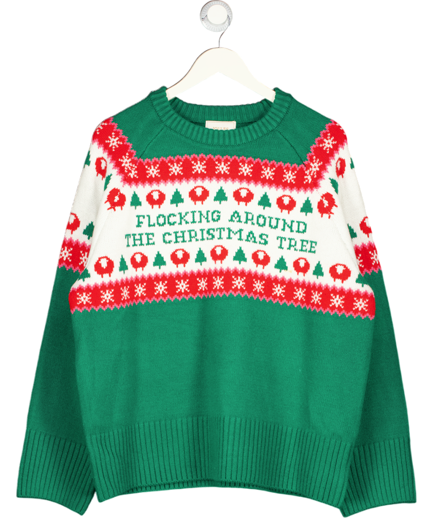 JOULES Green Flocking Around Knit Christmas Jumper UK L