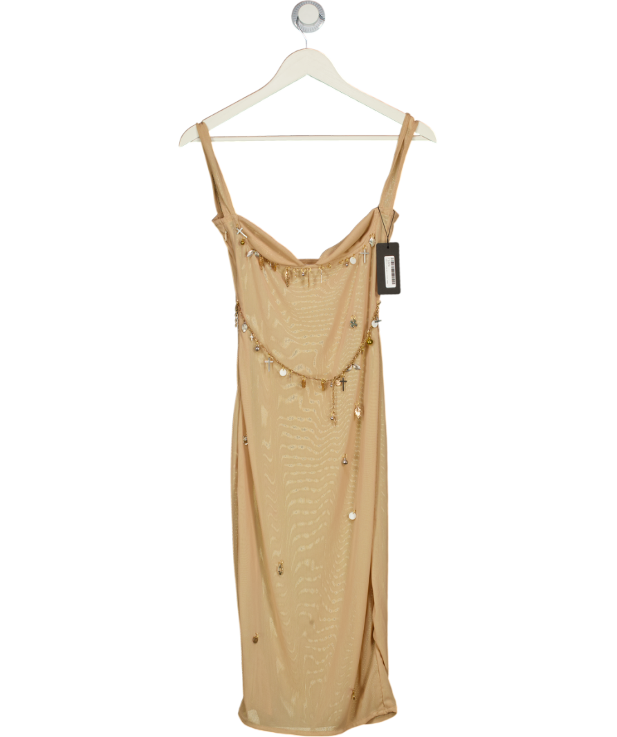 FANCI CLUB Beige Mesh Charm Detail Dress UK S