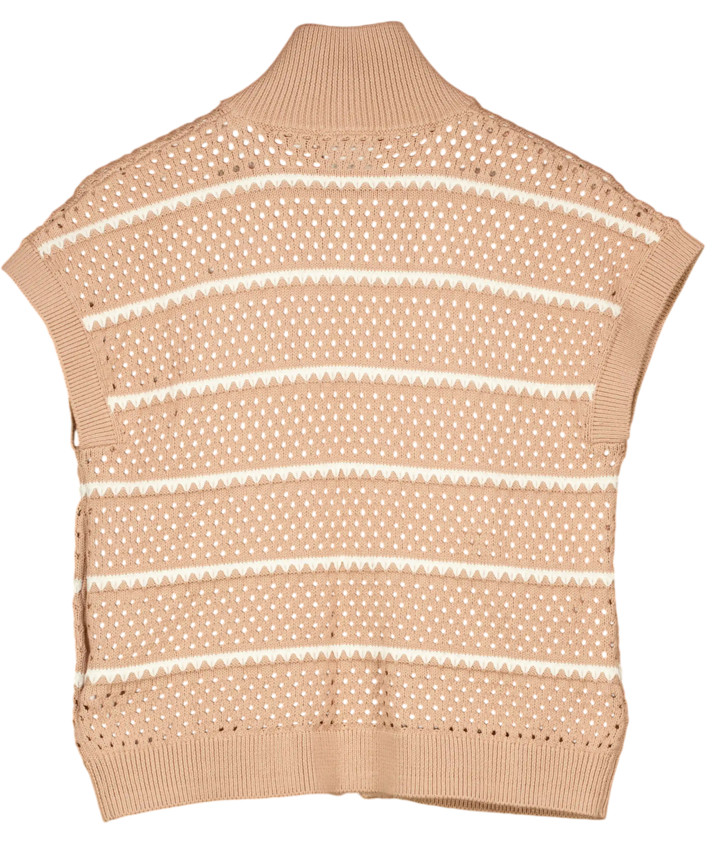 VARLEY Beige Haney Zip-through Knit Top114 UK XS