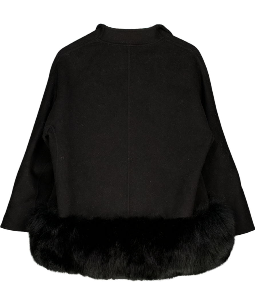 L.CUPPINI Black Daisy Cashmere Jacket With Detachable Fur Hem UK S