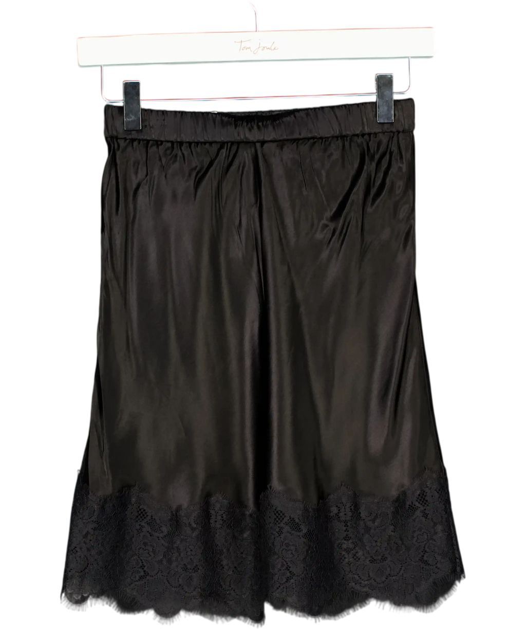 SINEAD KEARY Black Satin Lace Mini Skirt UK XS
