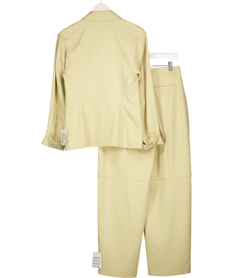 TOPSHOP 2piece Beige Tailored Shirt With Pleats & Wide Leg Slouchy Trouser Set UK 10